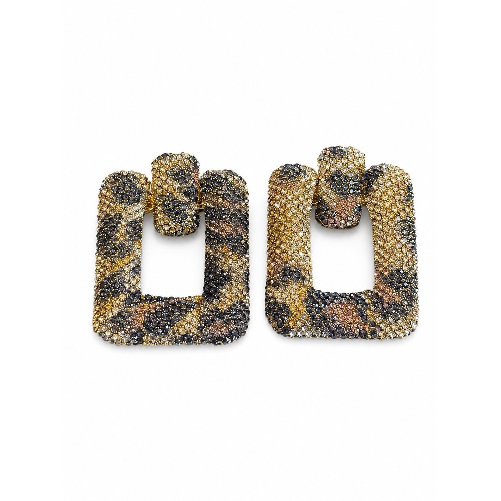 Jennifer & Company Earrings Leopard Rhinestone Womens Gold Statement Mob Wife